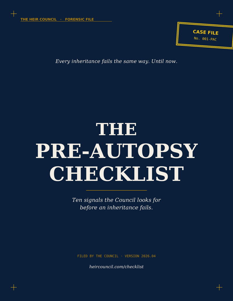 The Pre-Autopsy Checklist — cover page (Case File aesthetic)